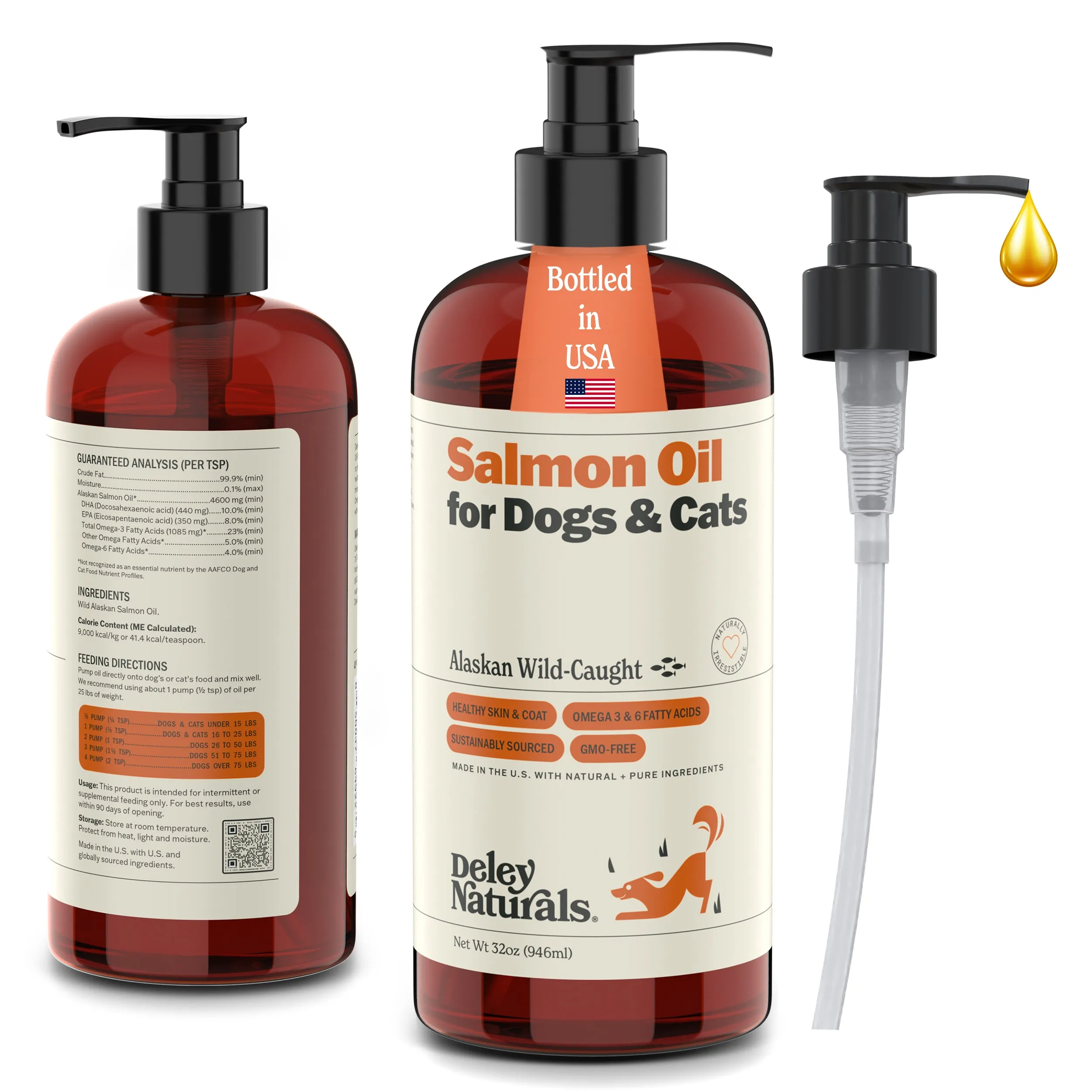 Alaskan Wild-Caught Salmon oil for Dogs & Cats 32 oz Pump