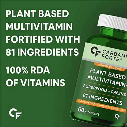 Carbamide Forte Plant Based Multivitamin Tablets (60 Veg Tablets) for Men & Women for Immunity, Energy & Detox with Ingredients like Superfoods, Greens, Vegetables, Fruits & Herbs Supplement