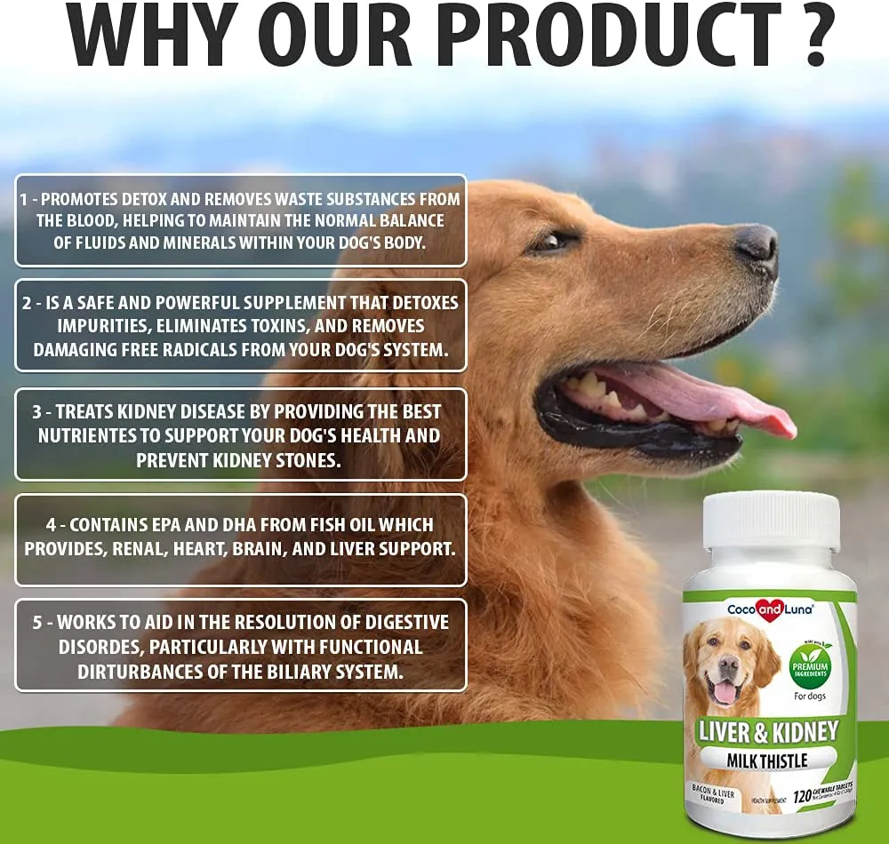 Coco and Luna Milk Thistle for Dogs, Liver Support for Dogs, Detox, Hepatic Support, Promotes Liver Healthy Function for Pets, VIT B1, B2, B6, B12