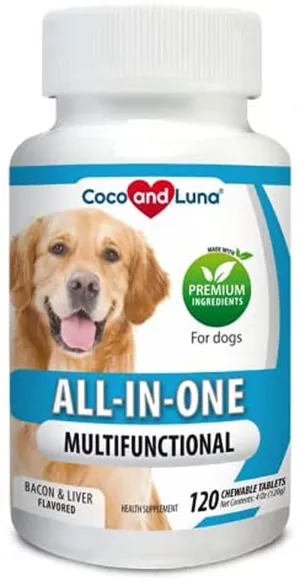 Coco and Luna Multivitamin for Dogs - Glucosamine, Chondroitin, Essential Dog Vitamins, DHA, EPA, Probiotics & Enzymes, Immune Support for Dogs