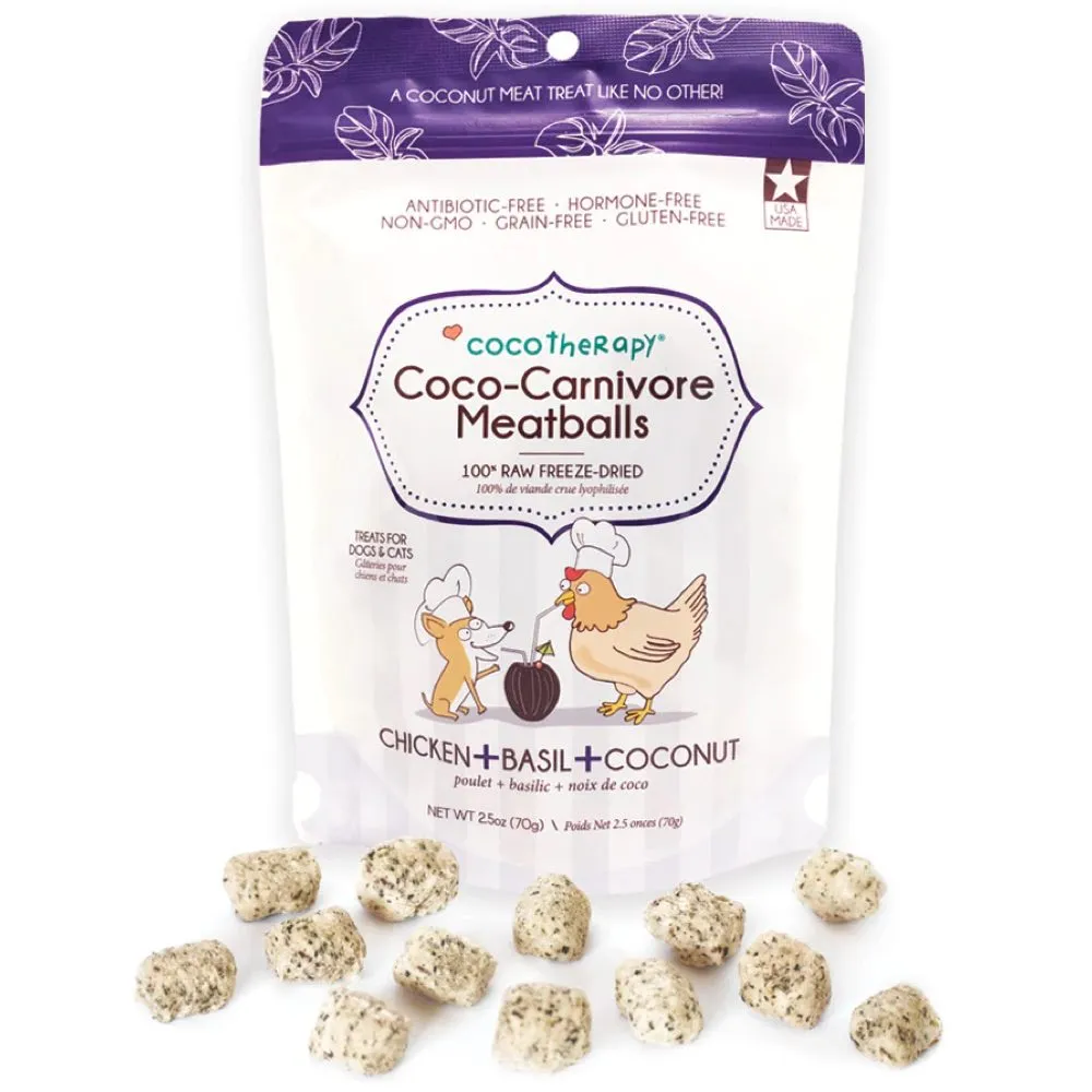 CocoTherapy Coco-Carnivore Meatballs Chicken Basil Coconut Freeze-Dried Treats For Cats & Dogs 2.5oz