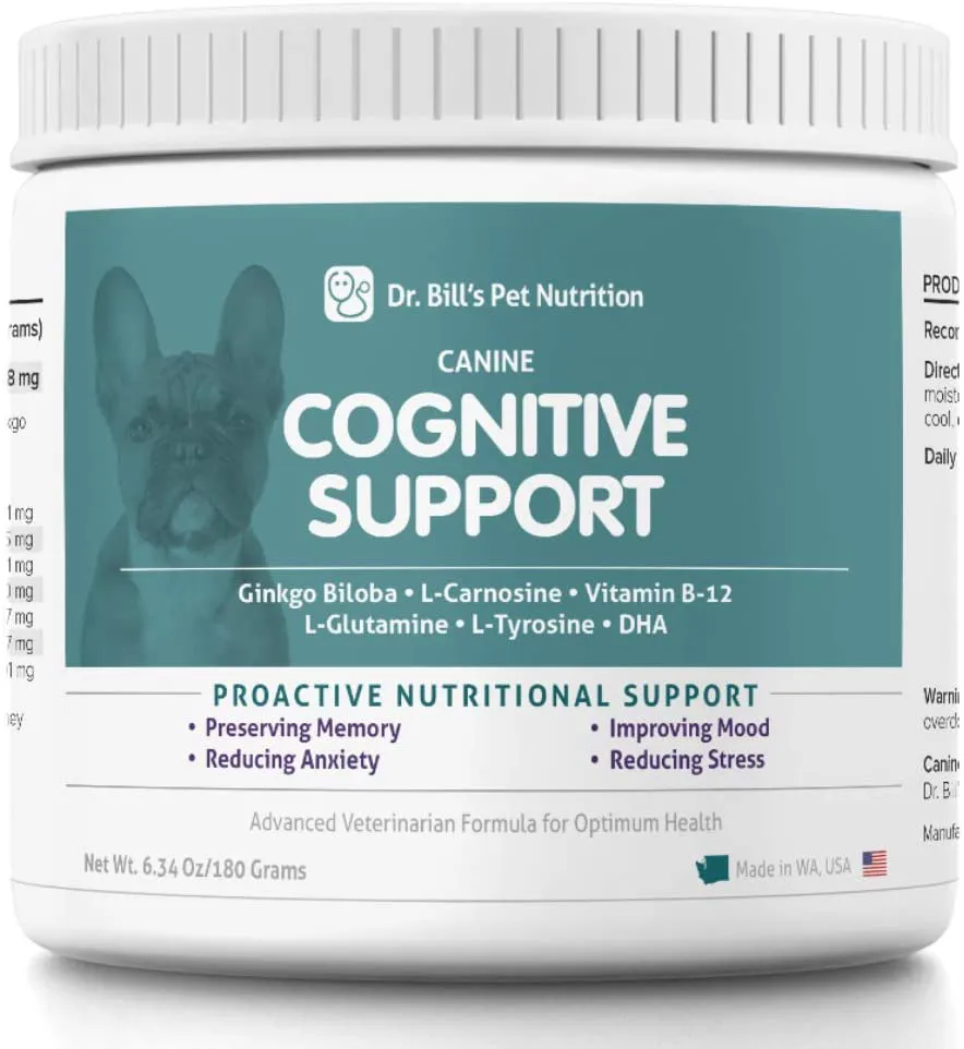 Dr. Bill’s Canine Cognitive Support | Pet Supplement | Memory Support Supplement for Dogs | Contains Gingko Biloba, L-Carnosine, Vitamin B-12, L-Glutamine, L-Tyrosine, and DHA