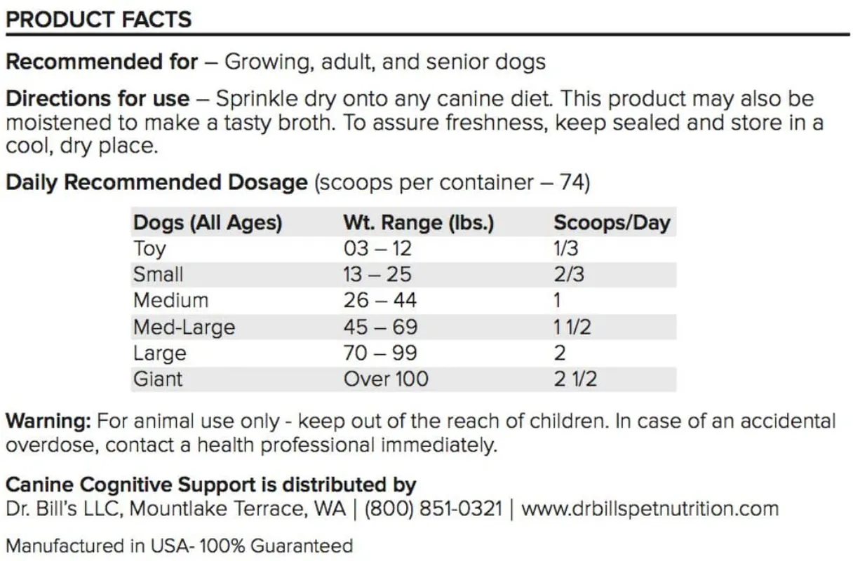 Dr. Bill’s Canine Cognitive Support | Pet Supplement | Memory Support Supplement for Dogs | Contains Gingko Biloba, L-Carnosine, Vitamin B-12, L-Glutamine, L-Tyrosine, and DHA