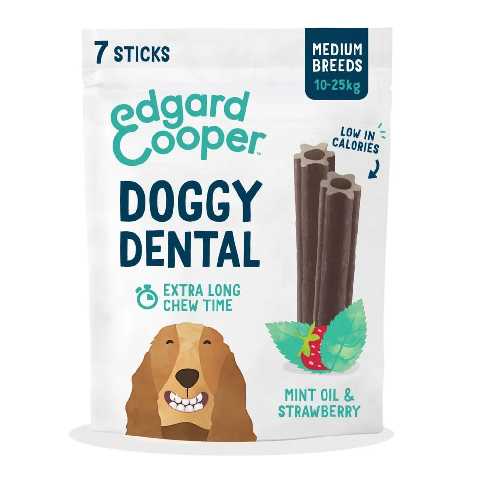 Edgard & Cooper Dog Dental Stick Strawberry & Mint Medium 7 Pack