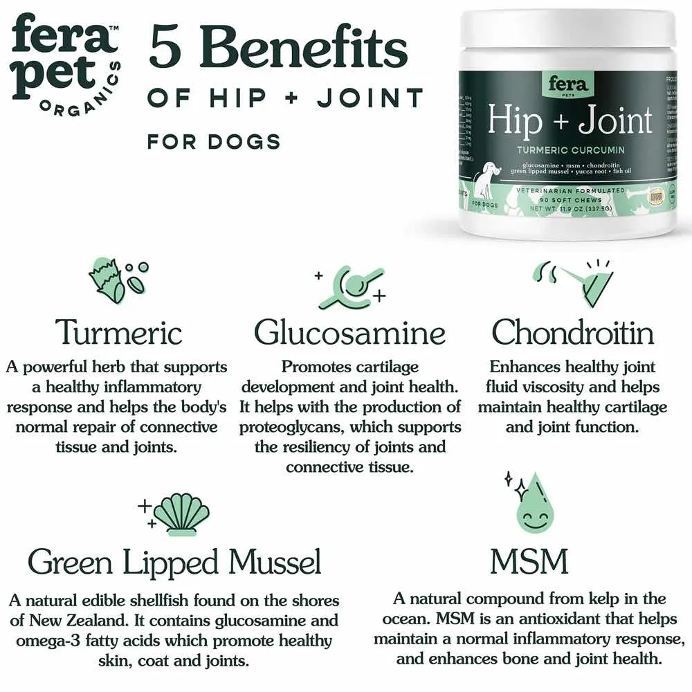 Fera Pets Hip   Joint Dog Supplement Chews 90ct