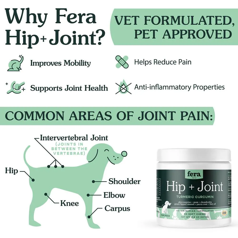 Fera Pets Hip   Joint Dog Supplement Chews 90ct