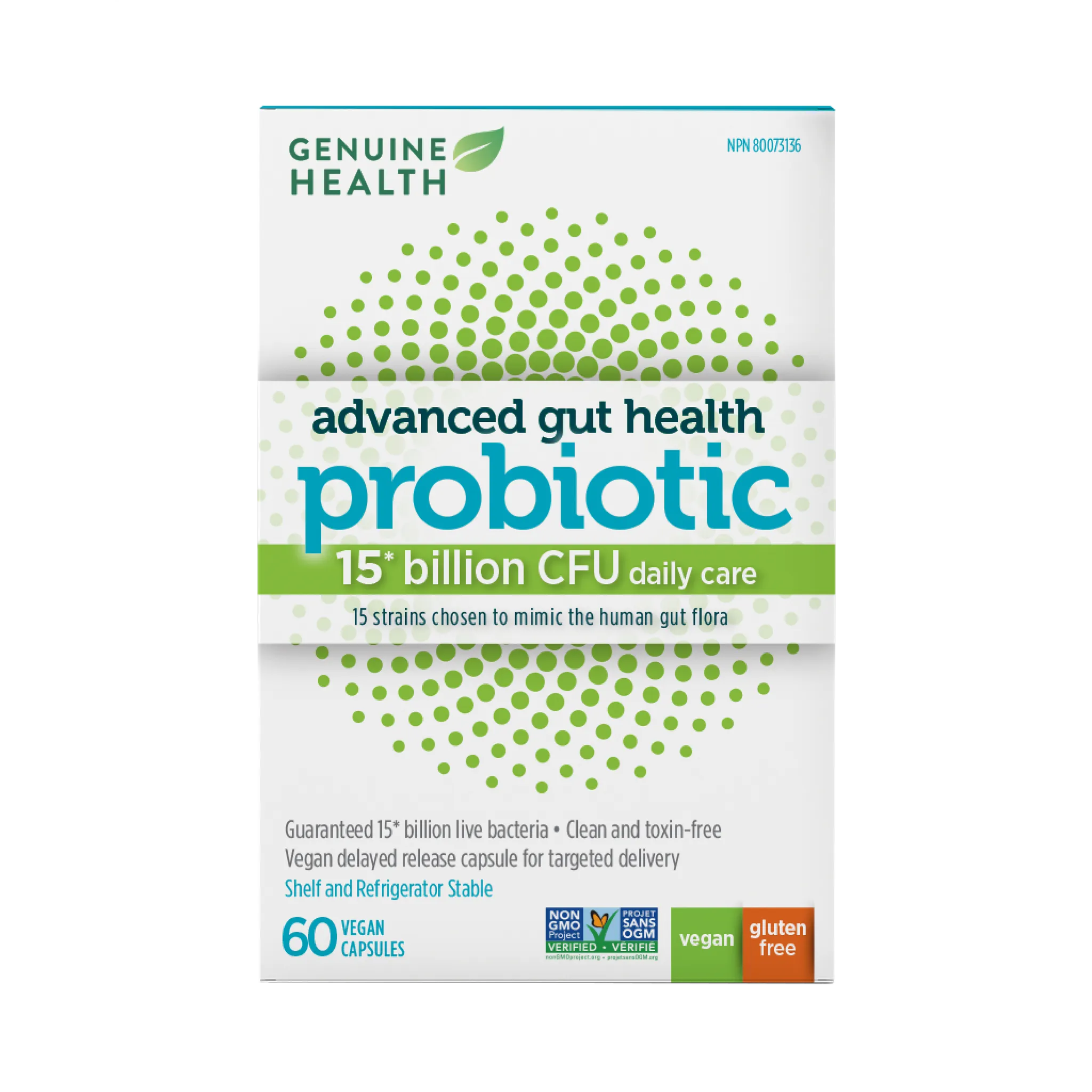 Genuine Health Advanced Gut Health Probiotic 15 Billion 60 Vegetarian Capsules