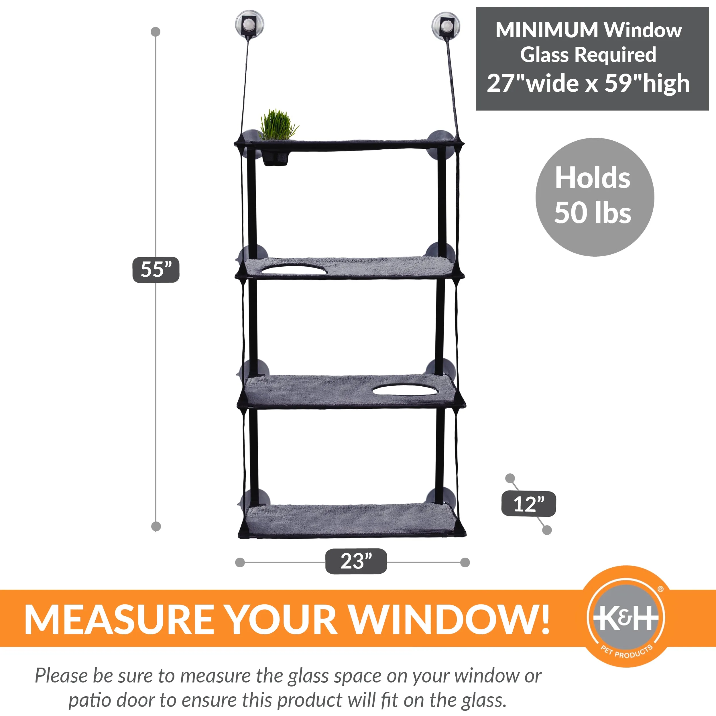 K&H EZ Mount Window Kitty Sill Cat Perch with Cat Grass Grow Station - Multi-Level