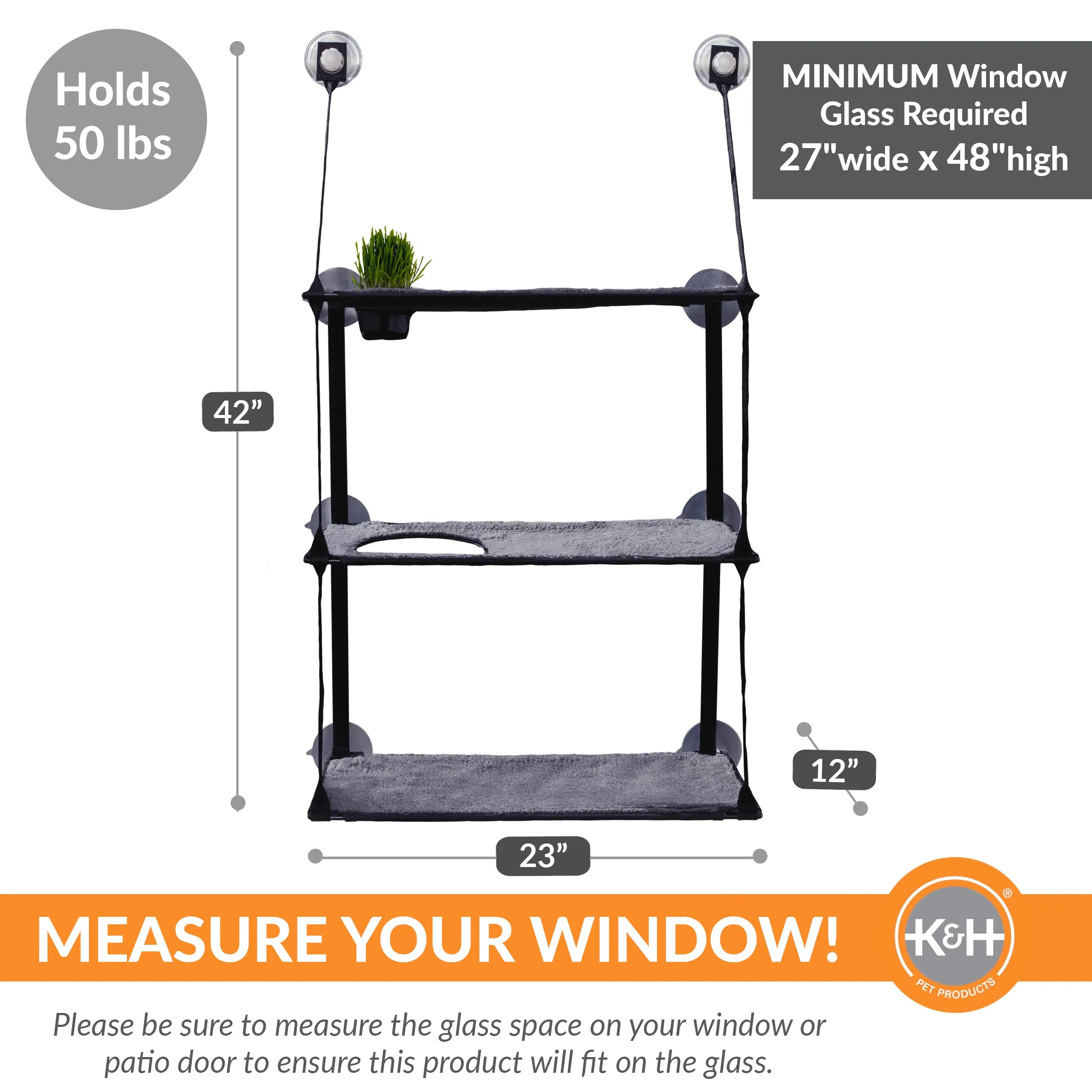 K&H EZ Mount Window Kitty Sill Cat Perch with Cat Grass Grow Station - Multi-Level