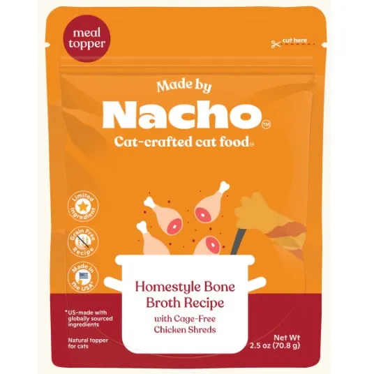 Made by Nacho, Homestyle Bone Broth with Cage-Free Chicken Shreds - Case of 24, 2.5oz Pouches