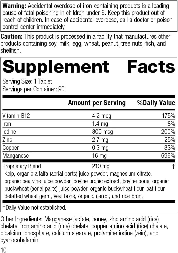 Multivitamin complex Standard Process Trace Minerals-B12, 90 pcs.