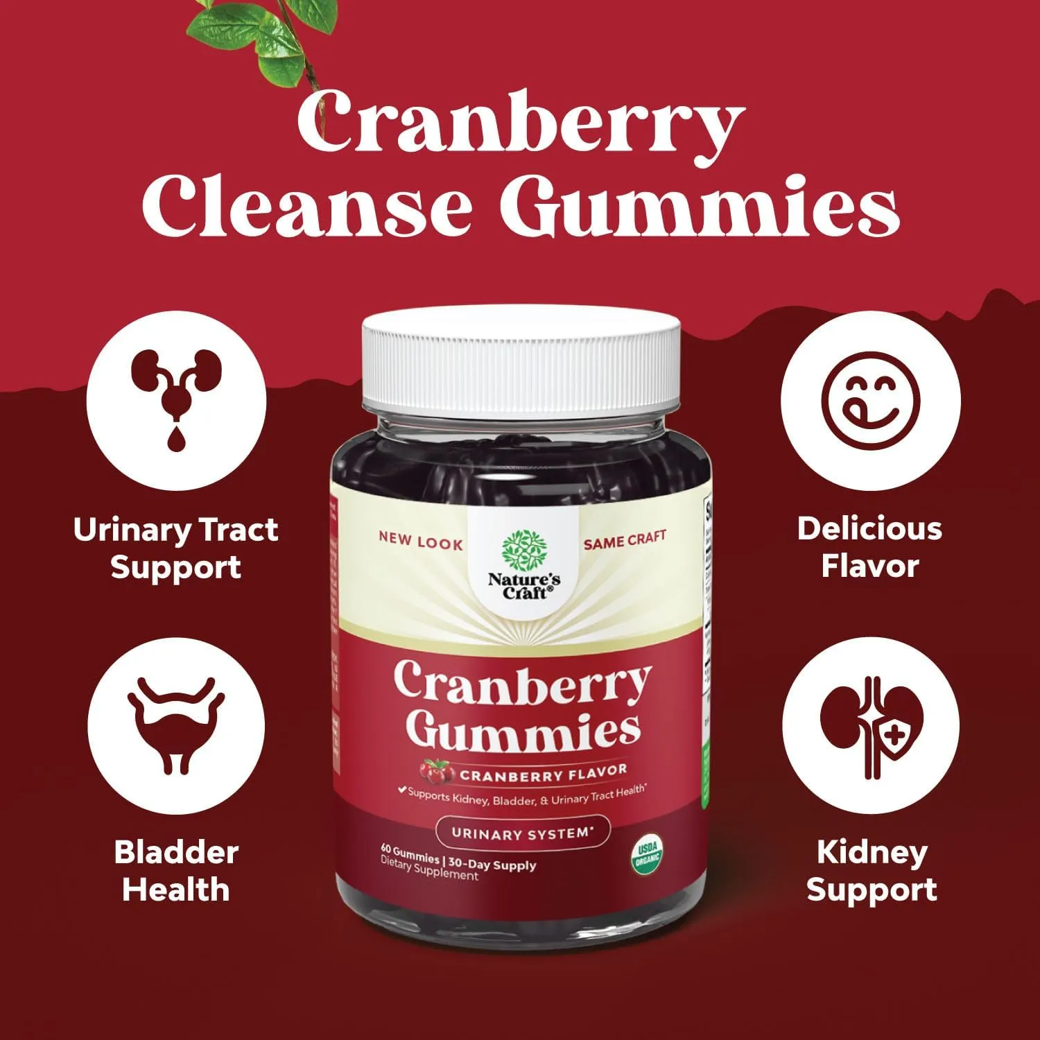 Natural Cranberry Gummies for Women and Men - Extra Strength Delicious Antioxidant Cranberry Chews 500mg for Urinary Tract Health Kidney Support Bladder and Immunity - Vegan Gluten and Gelatin Free