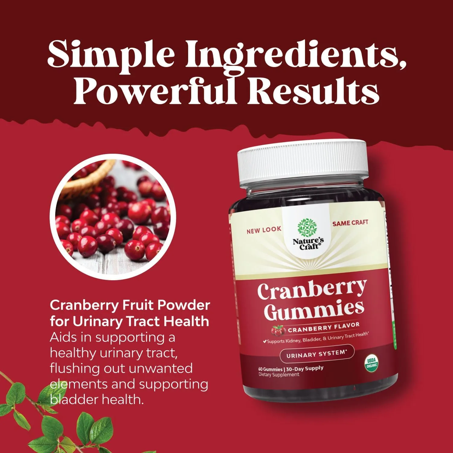 Natural Cranberry Gummies for Women and Men - Extra Strength Delicious Antioxidant Cranberry Chews 500mg for Urinary Tract Health Kidney Support Bladder and Immunity - Vegan Gluten and Gelatin Free