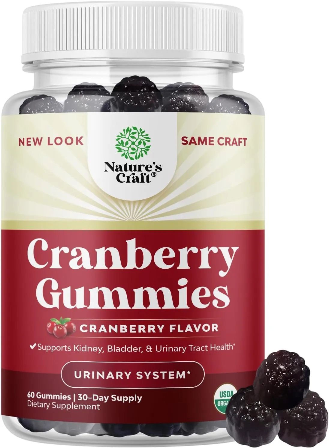 Natural Cranberry Gummies for Women and Men - Extra Strength Delicious Antioxidant Cranberry Chews 500mg for Urinary Tract Health Kidney Support Bladder and Immunity - Vegan Gluten and Gelatin Free