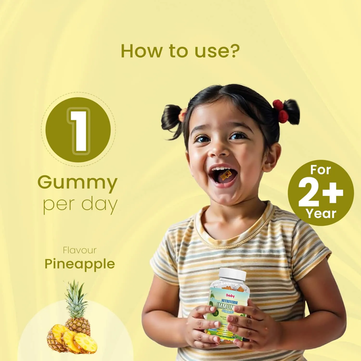 Nutriverse Immunity Gummies for Kids | Made with Guduchi & Turmeric | Support Immune System | Pineapple Flavour