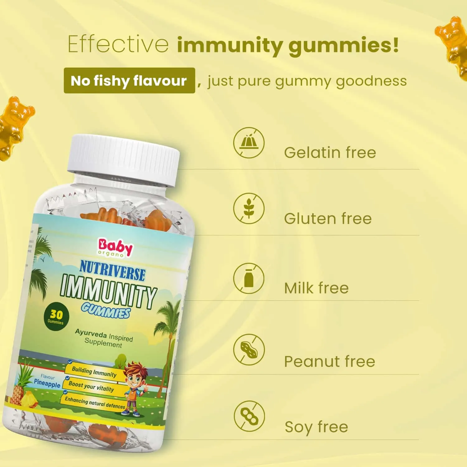 Nutriverse Immunity Gummies for Kids | Made with Guduchi & Turmeric | Support Immune System | Pineapple Flavour