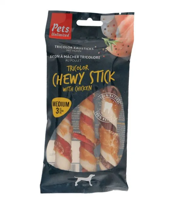 Pets Unlimited Tricolor Chewy Sticks with Chicken