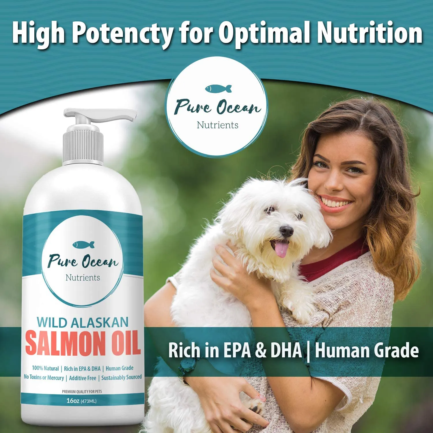 Pure Ocean Nutrients Wild Alaskan Salmon Oil for Dogs and Cats; Natural Supplement with Omega 3's to Support Joint, Heart, and Immune Health; Promotes a Shiny Soft Coat and Healthy Skin