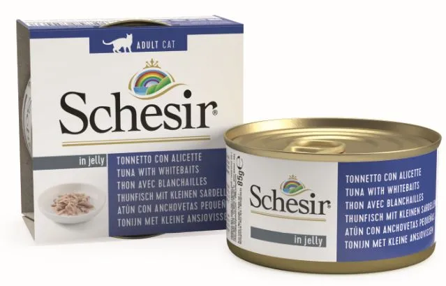 Schesir - Complete Wet Food for Adult Cats - Tuna with Whitebaits in Jelly 85g