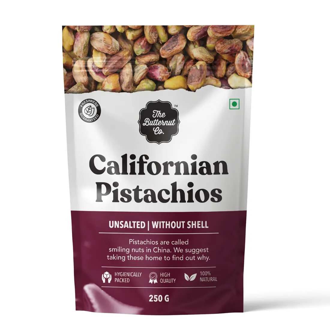 The Butternut Co. Californian Pistachio Kernels Without Shell 250g, 100% Natural High Protein & High Fiber, Gluten Free, Pista Kernels