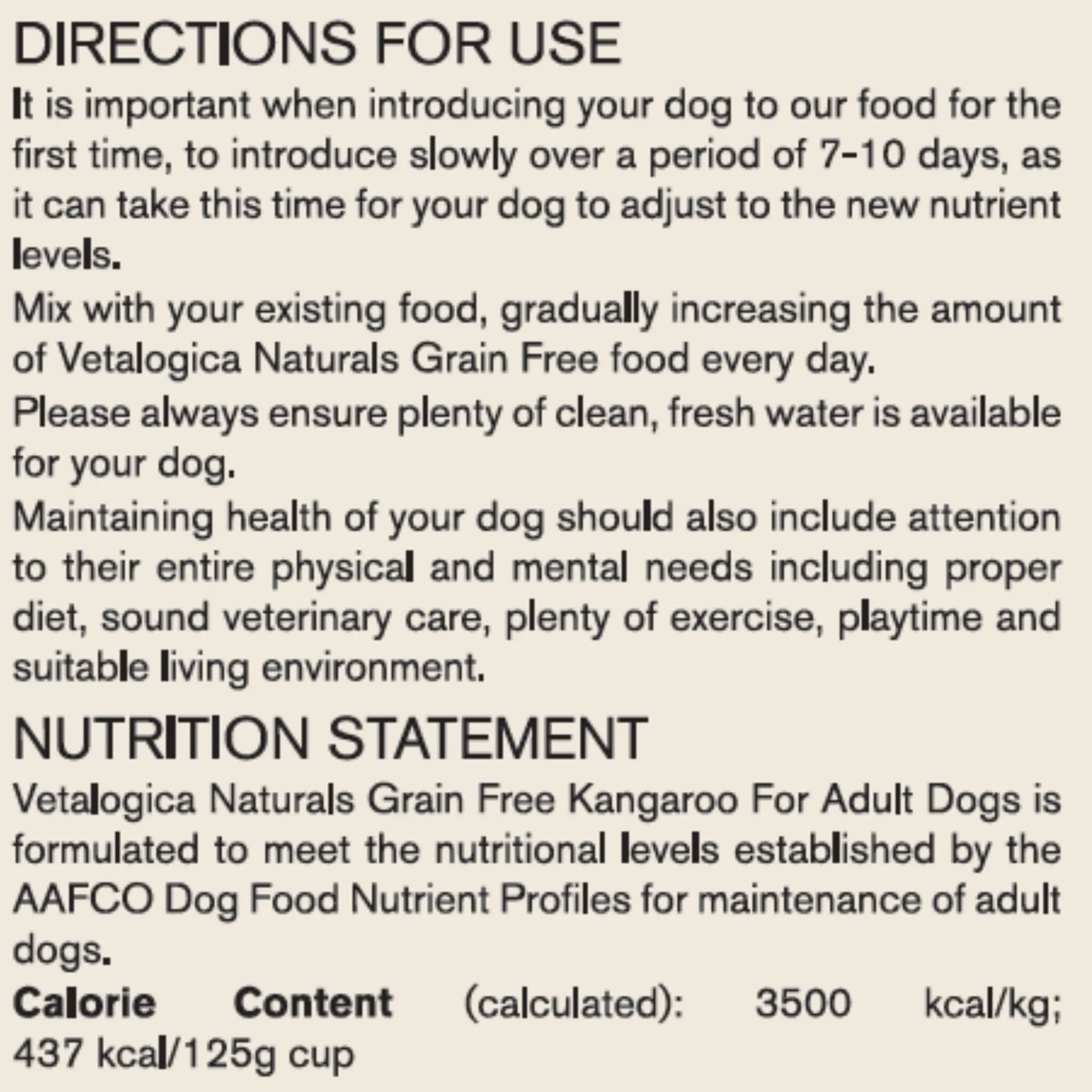 Vetalogica Naturals Grain Free Kangaroo Adult Dog Food